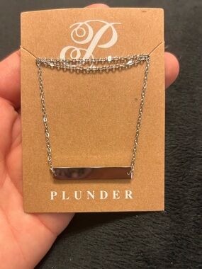 Plunder Silver Tone Bar Pendant Necklace Minimalist Dainty Layering Jewelry